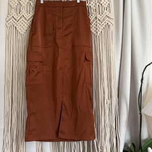 House of Harlow 1960 Rust Camel Utility Midi Skirt Size XS NWT